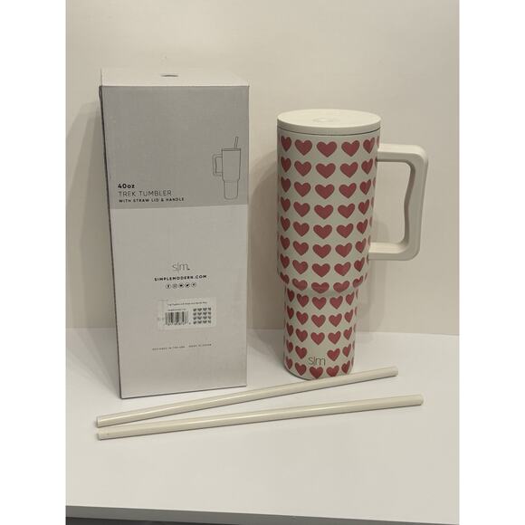 Simple Modern 40 oz Trek Tumbler Pink Hearts On White - Picture 3 of 7